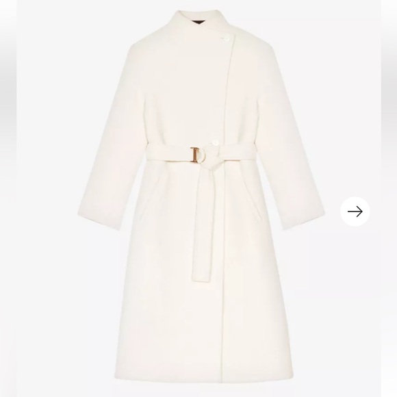 MAJE Genesis Belted Ivory Wool-Blend Coat‎ Size 34 NWOT - Picture 1 of 12